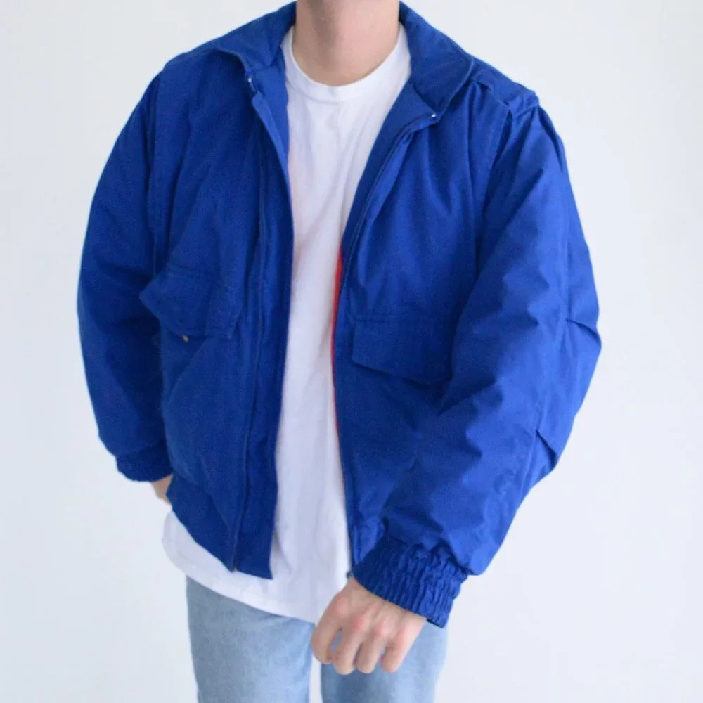 Great Canadian Rugged Wear Blue with Red Liner Puff Winter  Jacket - Medium